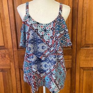 Braeve Cold Shoulder Popover Paisley Print Tiered Layer Top Size Small EUC